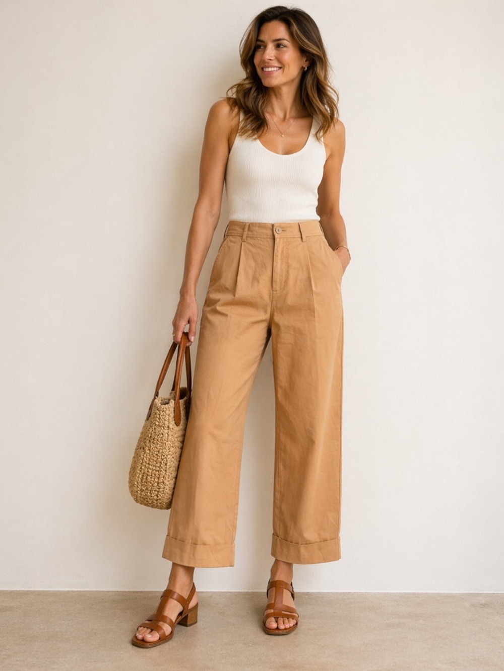 J.Crew Re-Imagined Cropped Wide Leg Pants Tan High Rise Size 2
